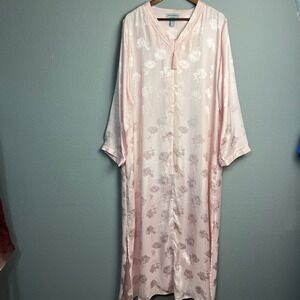 Valerie Stevens Pink Floral Print 1/4 Zip Robe Long Sleeve‎ Lounge House Dress L